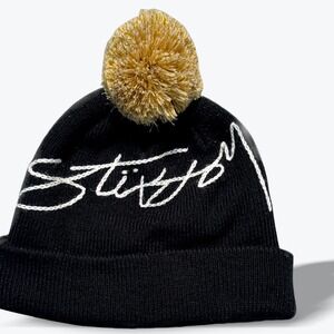 Vintage Stussy Goldie Pom Cursive Logo Cuff Beanie Mens Script Logo Knit Hat OS